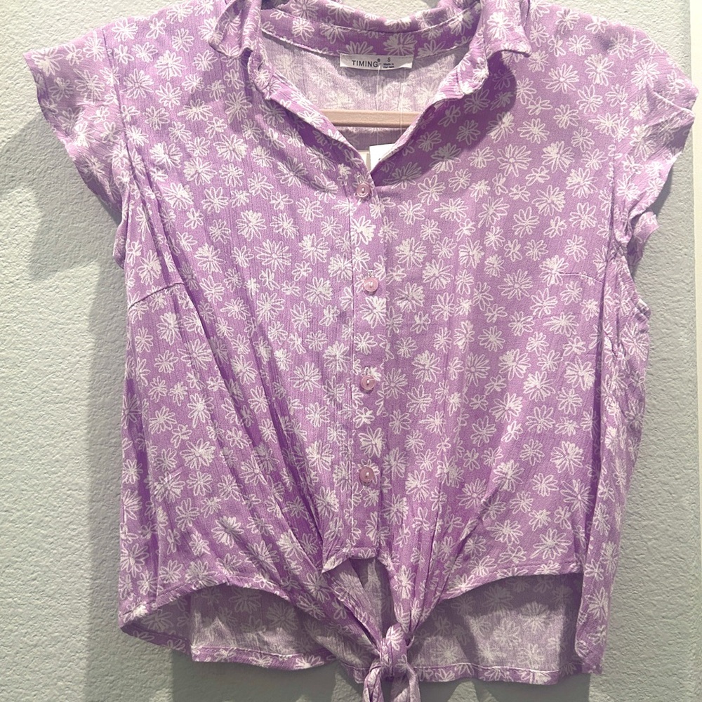 Girly Spring Collared Floral Shirt with Tie